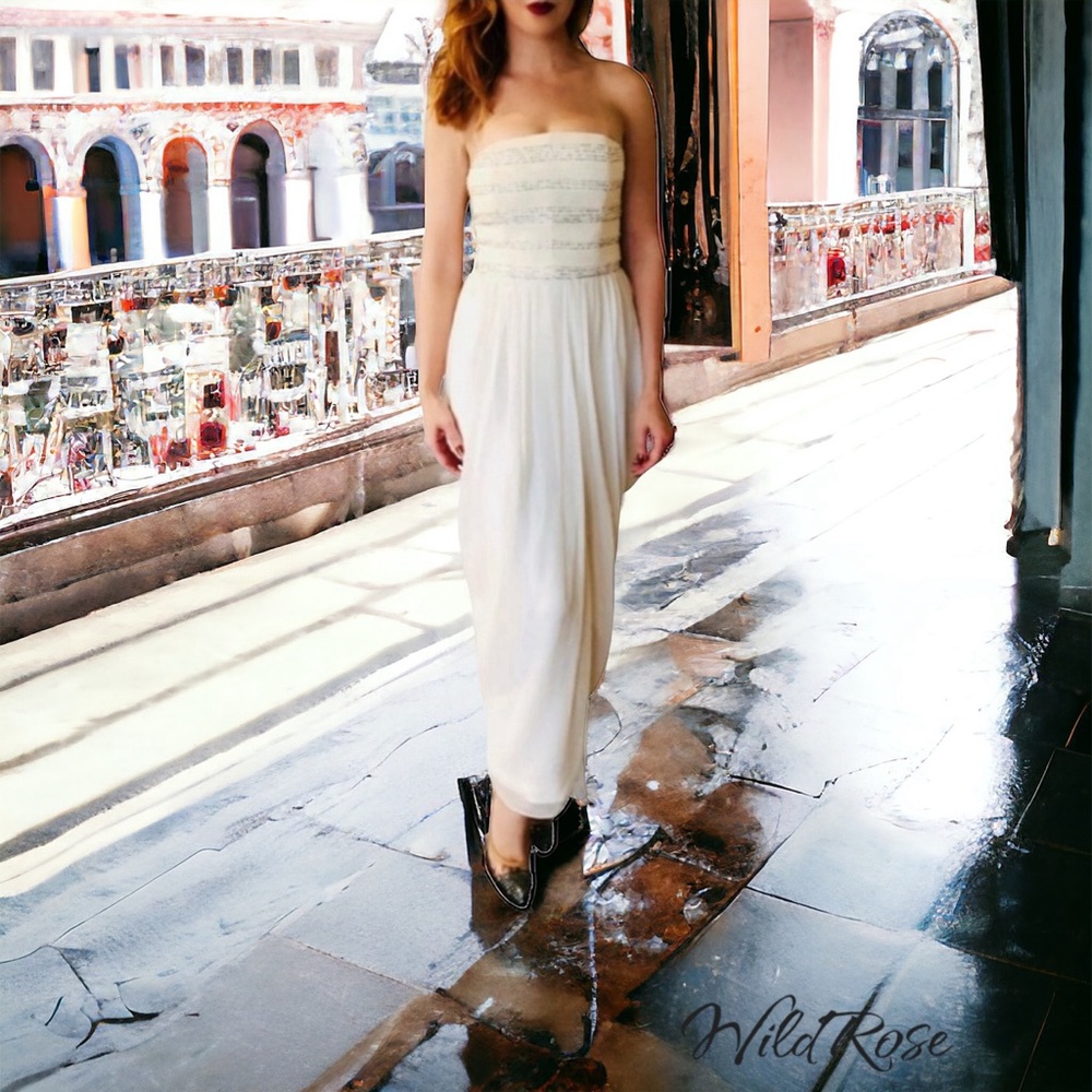 JASON WU Cream Silk Beaded Strapless Dress 8 4 - Picture 1 of 9